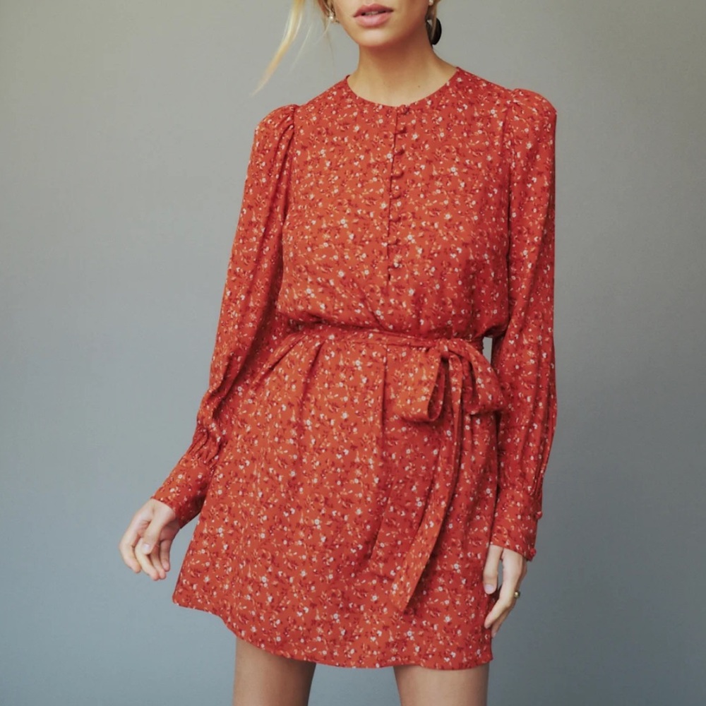 Reformation Carinne Floral Long Sleeve Mini Belted Dress Size Small NWOT‎